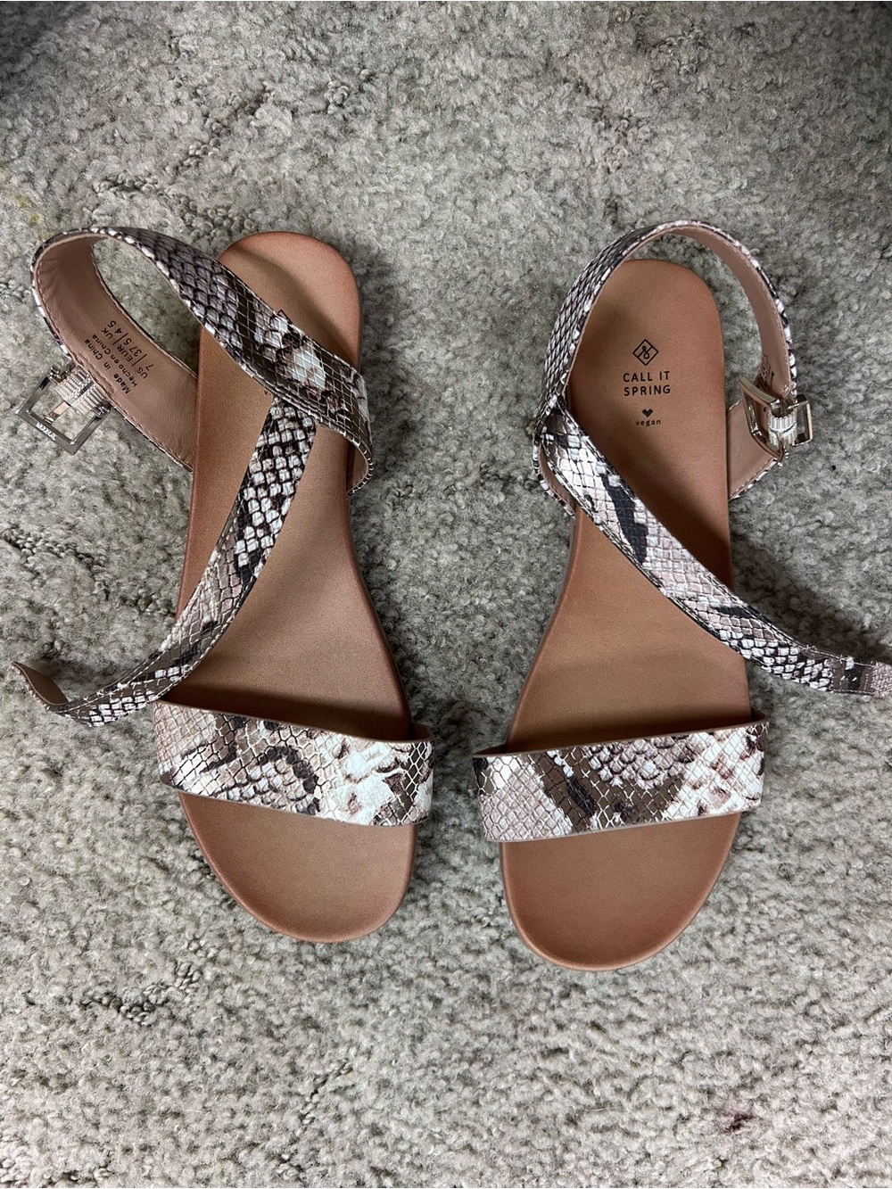 Call It Spring Neutral Snake-Print Ankle Strap Sandals